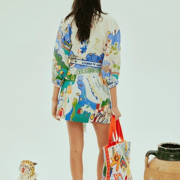 Multicolor Boho Womens Casual Belted Print Single-Breasted Versatile Shirt Dress - Picture 3 of 4